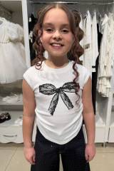 Купить Футболка белая с черным бантиком Escabel Kids Ес26-33(36204) на КидБутик Футболка белая с черным бантиком Escabel Kids Ес26-33(36204)
