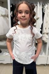 Купить Футболка белая с кружевом и розами Escabel Kids Ес26-31Мол(36198) на КидБутик Футболка белая с кружевом и розами Escabel Kids Ес26-31Мол(36198)