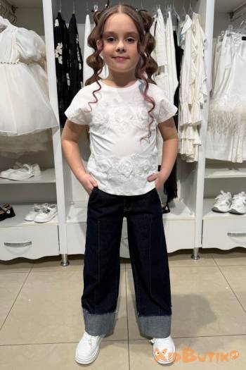 Купить Футболка белая с кружевом и розами Escabel Kids Ес26-31Мол(36198) на КидБутик Футболка белая с кружевом и розами Escabel Kids Ес26-31Мол(36198)