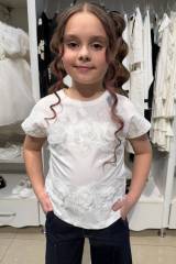 Купить Футболка белая с кружевом и розами Escabel Kids Ес26-31Мол(36197) на КидБутик Футболка белая с кружевом и розами Escabel Kids Ес26-31Мол(36197)