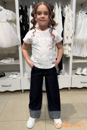Купить Футболка белая с кружевом и розами Escabel Kids Ес26-31Мол(36197) на КидБутик Футболка белая с кружевом и розами Escabel Kids Ес26-31Мол(36197)