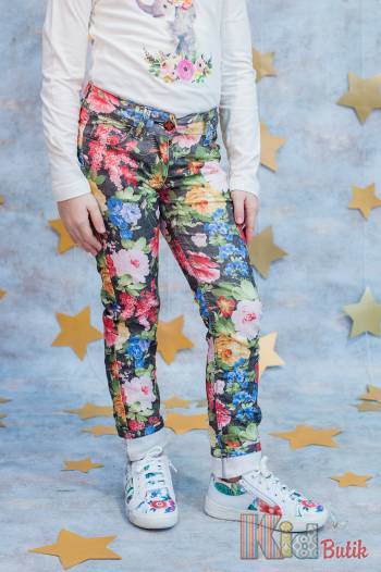 Купить Штаны скини для девочки с цветочным принтом A-yugi Jeans Т15-57 З на КидБутик Штаны скини для девочки с цветочным принтом A-yugi Jeans Т15-57 З